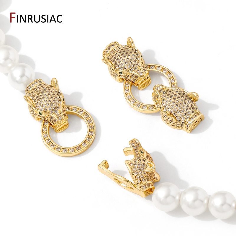 Pearl Necklace - Kancing Mutiara Kepala Macan Tutul Berlapis