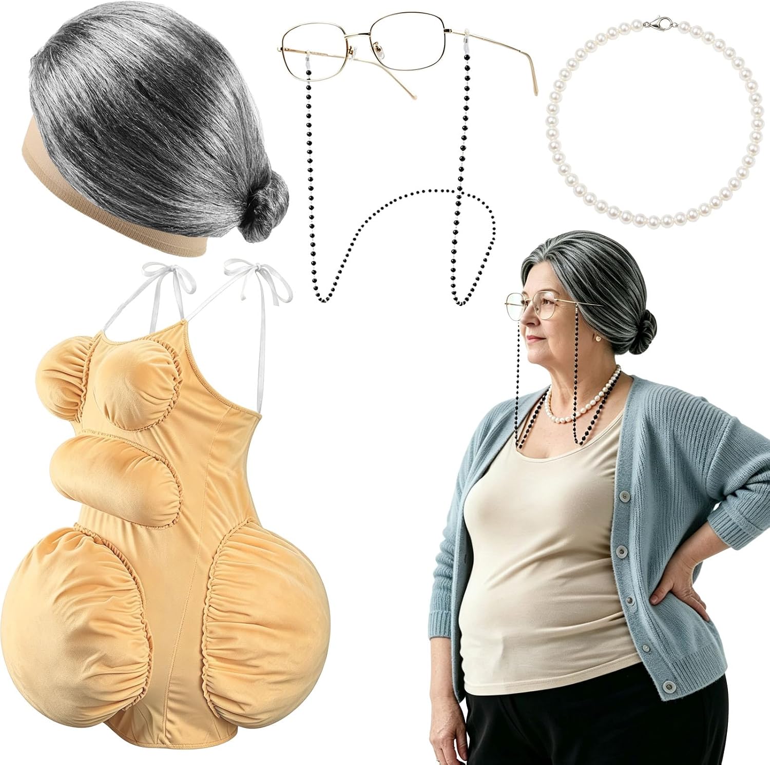 Pearl Necklace - Kostum Wanita Tua Gemuk, Set Perut