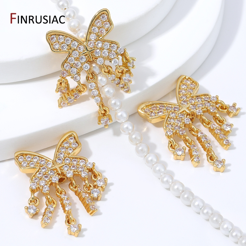 Pearl Necklace - Manik-manik Spacer Kupu-kupu Zirkon Berlapis Emas